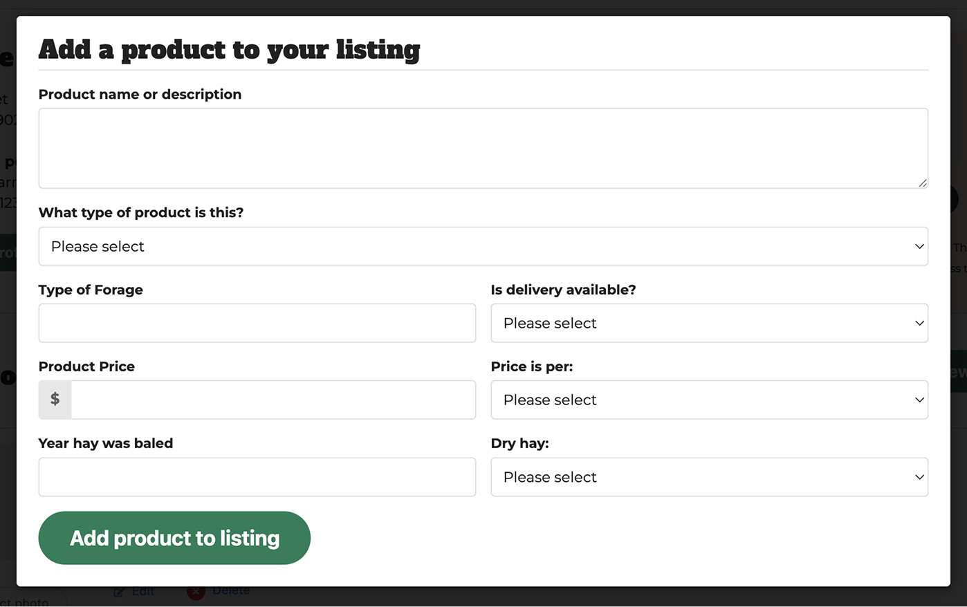 Product form fields example