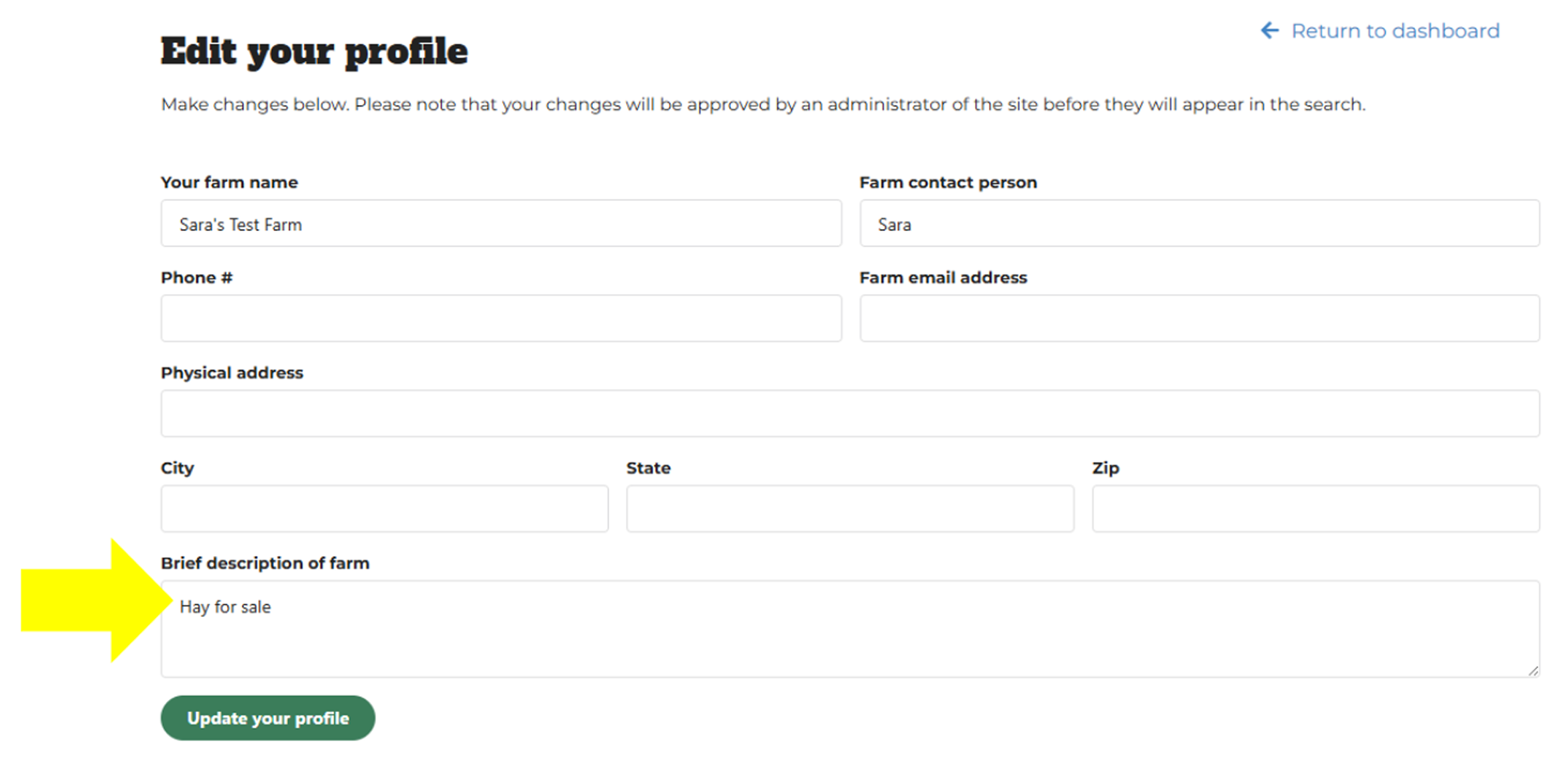 Update profile button