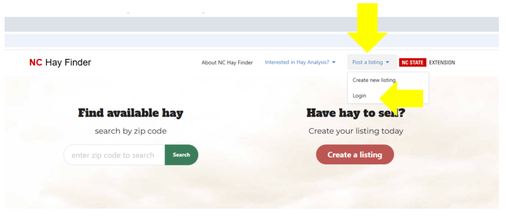 Post a listing then Login buttons