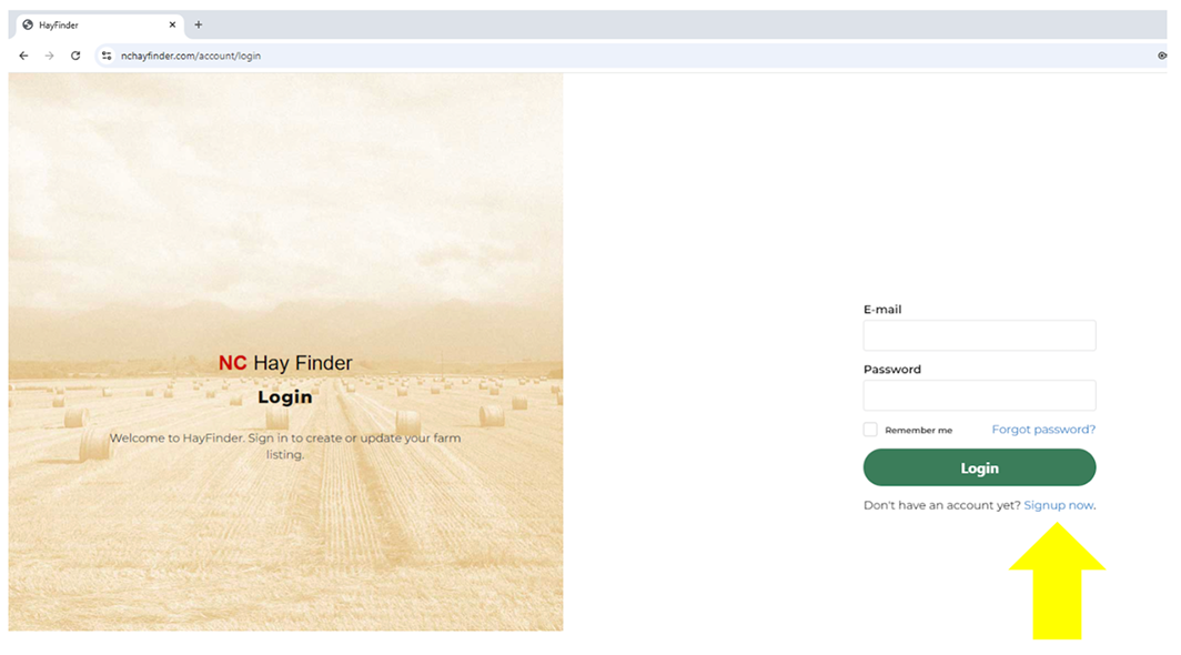 Signup now screen