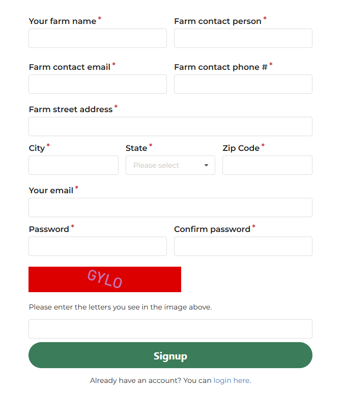 Signup form fields