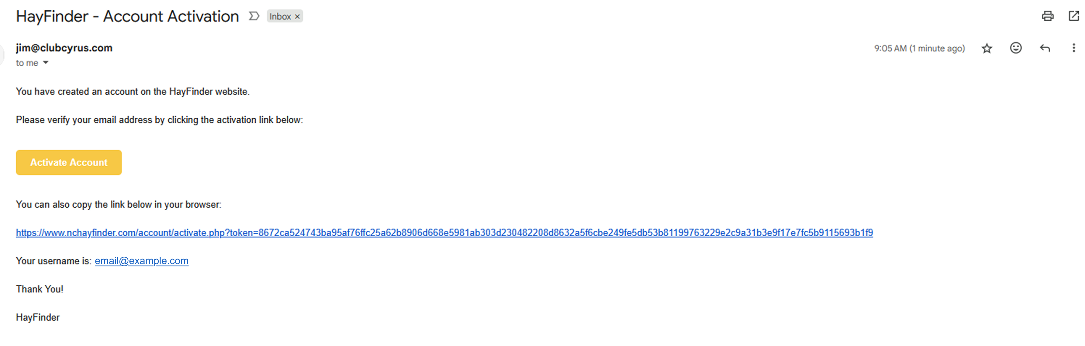 Activate account email with activation button